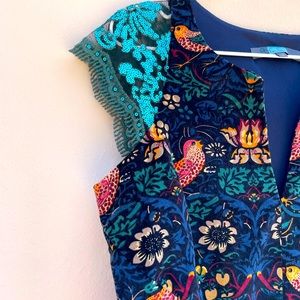 Anthropologie Eva Franco Larksong Corduroy Sequins Birds Dress Size 12 HTF